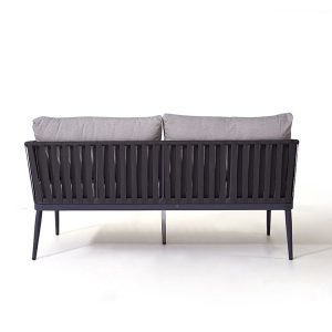 Mặt sau sofa đôi ngoài trời khung nhôm, đan dây chắc chắn, nệm tựa dày