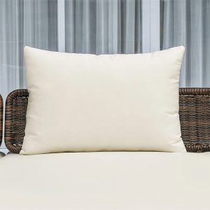 Gối tựa sofa ngoài trời màu kem, vỏ vải dày dặn, lưng đan mây