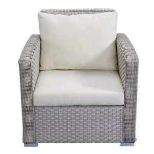 Ghế đơn sofa sân vườn giả mây, nệm ngồi và gối tựa màu kem