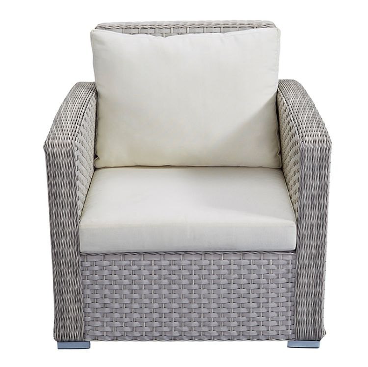 Ghế đơn sofa sân vườn giả mây, nệm ngồi và gối tựa màu kem