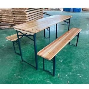 Bộ bàn ghế gỗ ngoài trời, khung sắt, dùng cho picnic, quán sân vườn