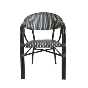 Góc chính diện ghế sân vườn nhôm giả mây, tựa lưng cong ôm sát