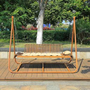 Xích đu sân vườn 2 chỗ, khung sắt chắc chắn, dây đan thủ công, nệm dài thoải mái