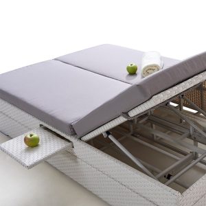 Giường tắm nắng đôi ngoài trời có khay kéo để đồ tiện lợi