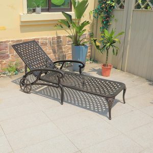 Ghế tắm nắng nhôm đúc không nệm, mặt lưới hoa văn, phù hợp ngoài trời