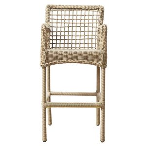 Mặt trước ghế bar ngoài trời nhựa giả mây, lưng tựa cao thoải mái