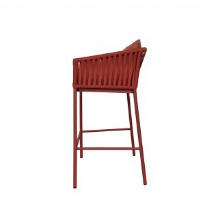 Ghế bar ngoài trời dây rope đỏ đất nhìn ngang, tay vịn thoải mái