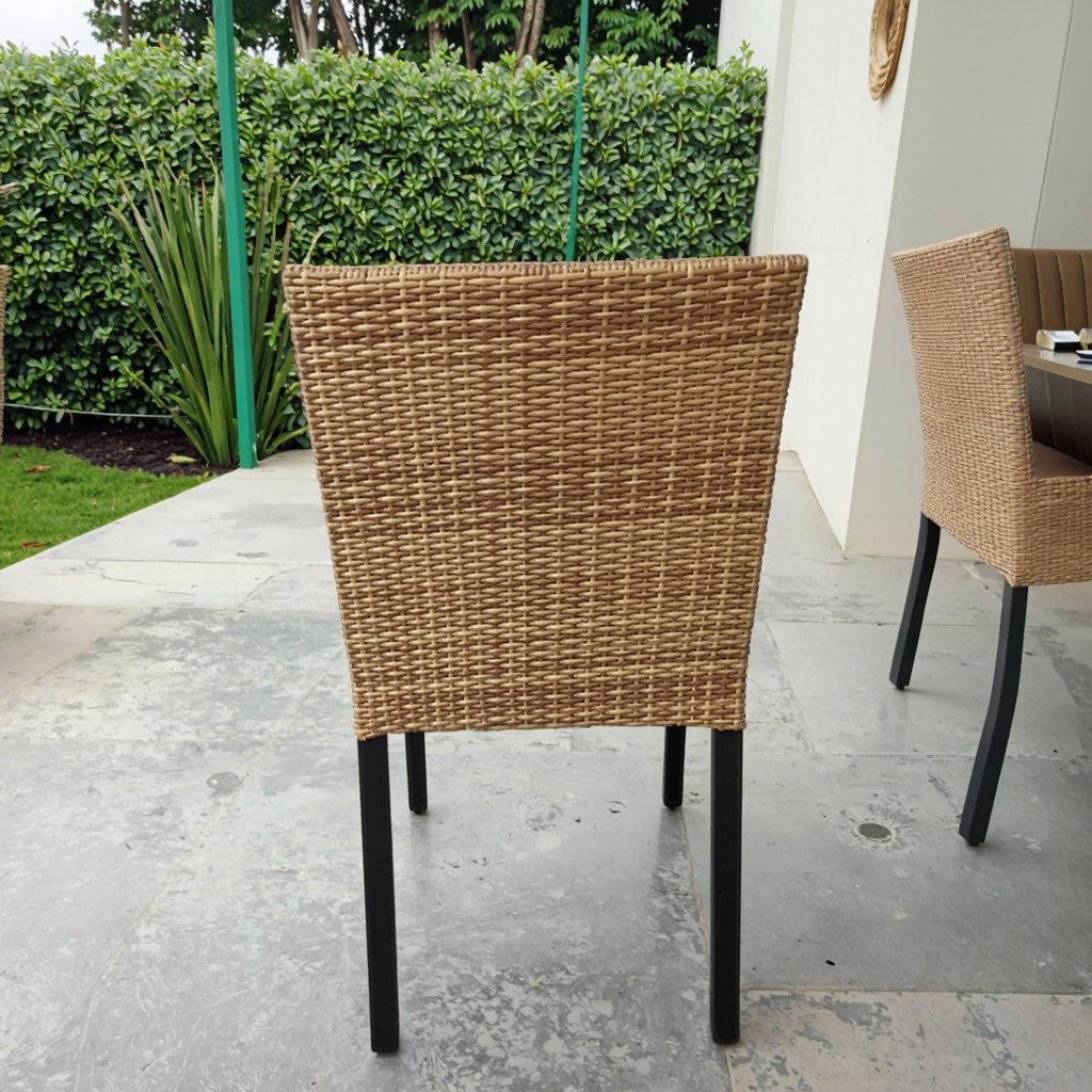 Ghế ăn ngoài trời giả mây, nhìn từ phía sau, phù hợp bàn ăn sân vườn