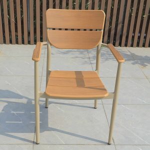 Ghế sân vườn nhôm sơn tĩnh điện, mặt vân gỗ, chụp chính diện