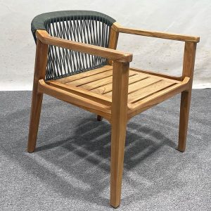 Ghế sân vườn khung gỗ teak, tựa lưng đan dây rope, không có nệm