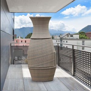 Bộ bàn ghế giả mây xếp chồng gọn gàng, tiết kiệm diện tích ban công