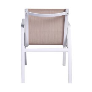 Ghế ngoài trời nhôm nhìn từ phía sau, lưng tựa lưới be