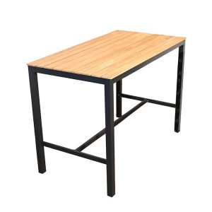 Bàn bar ngoài trời khung nhôm đen, mặt bàn gỗ tự nhiên