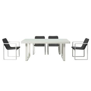 Bộ bàn ăn ngoài trời 7 món gồm 1 bàn kính và 6 ghế khung nhôm, phong cách hiện đại
