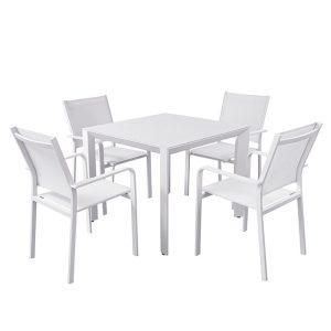 Bộ bàn ghế sân vườn nhôm màu trắng, 4 ghế 1 bàn, phong cách tối giản