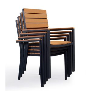Ghế sân vườn nhôm giả gỗ có thể xếp chồng gọn gàng, tiết kiệm diện tích