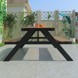 Góc nhìn ngang bộ bàn ghế ngoài trời, phù hợp cho 6-8 người ngồi