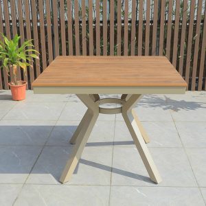 Bàn vuông sân vườn nhôm nhựa giả gỗ, thiết kế hiện đại, phù hợp ngoài trời