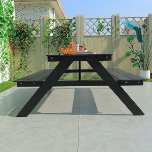 Bộ bàn ghế picnic ngoài trời nhìn ngang, thiết kế liền bàn và ghế