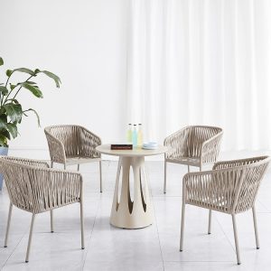 Bộ bàn ghế sân vườn 4 ghế dây rope, khung nhôm, không nệm, kiểu dáng tối giản