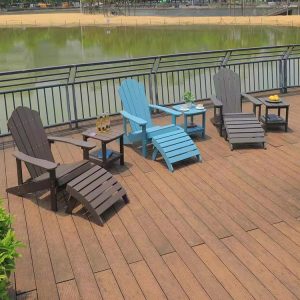 Bộ ghế thư giãn Adirondack kèm bàn trà và ghế gác chân, phù hợp sân vườn, ban công, hồ bơi
