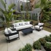 Bộ sofa sân vườn 4 món hiện đại, phối cảnh sân vườn biệt thự xanh mát