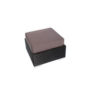 Ghế đôn vuông giả mây ngoài trời, nệm dày màu nâu xám