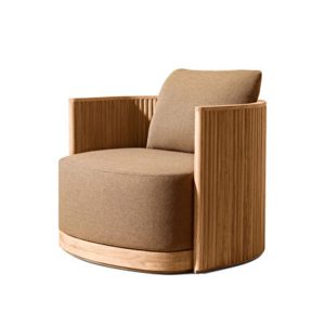 Ghế đơn sofa ngoài trời khung gỗ teak, nệm dày màu nâu, thiết kế hiện đại