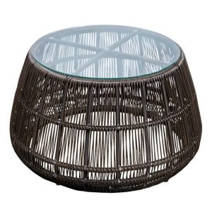 Bàn trà ngoài trời mặt kính, khung nhựa giả mây bền đẹp