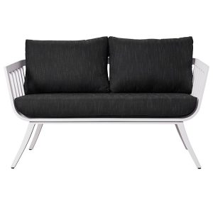 Sofa đôi ngoài trời hiện đại, nệm đen, khung nhôm trắng