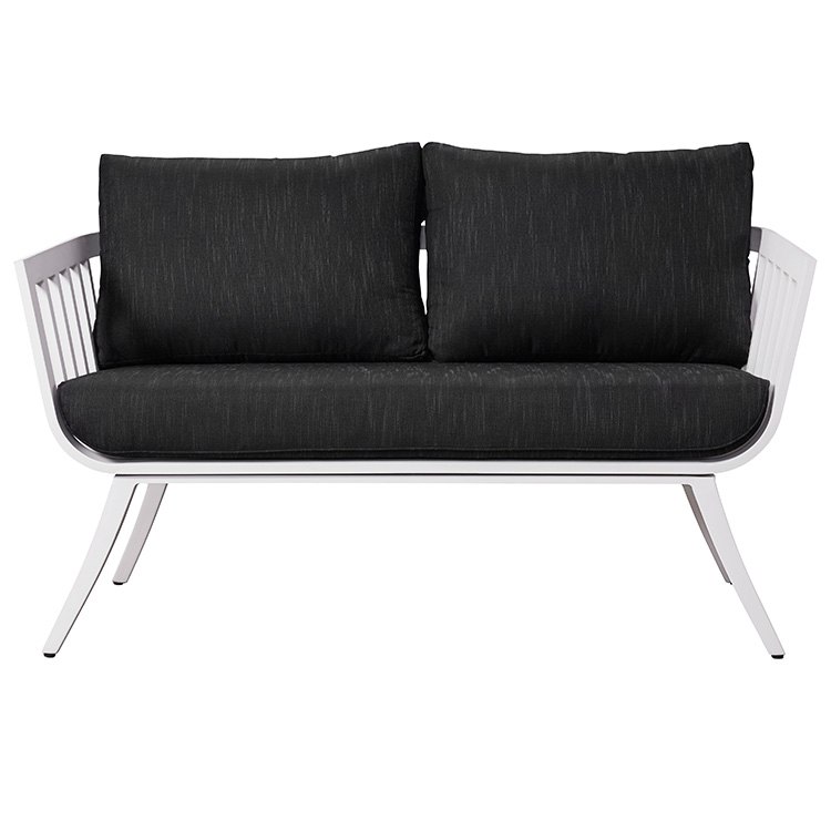 Sofa đôi ngoài trời hiện đại, nệm đen, khung nhôm trắng