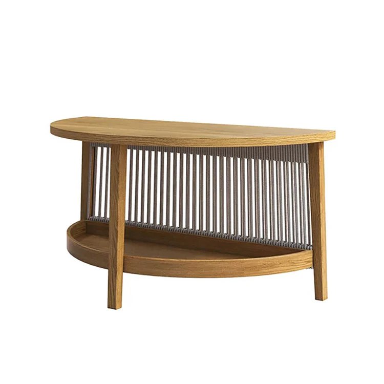 Bàn trà nửa tròn gỗ teak, thiết kế đồng bộ với sofa ngoài trời