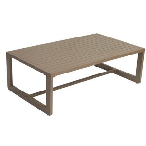 Bàn trà ngoài trời khung nhôm, mặt bàn nan ngang đồng màu với sofa