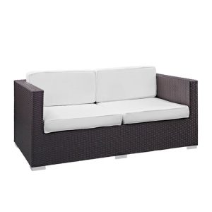 Sofa đôi giả mây màu đen, nệm trắng kem, phong cách tối giản, hiện đại