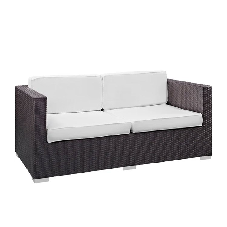 Sofa đôi giả mây màu đen, nệm trắng kem, phong cách tối giản, hiện đại