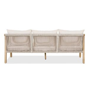 Mặt sau sofa 3 chỗ ngoài trời đan dây rope thủ công, khung gỗ teak tự nhiên