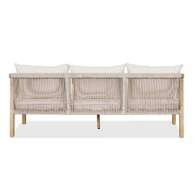 Mặt sau sofa 3 chỗ ngoài trời đan dây rope thủ công, khung gỗ teak tự nhiên