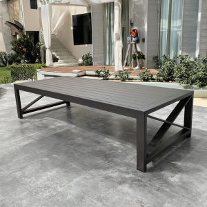 Bàn trà ngoài trời nhôm sơn tĩnh điện, mặt nan ngang, thiết kế tối giản