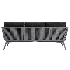Mặt sau sofa 3 chỗ với chi tiết dây rope đan đều, khung nhôm chắc chắn