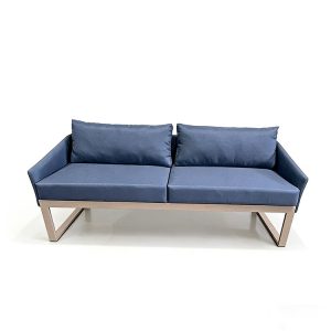 Sofa đôi ngoài trời khung nhôm, nệm xanh dương, phong cách tối giản