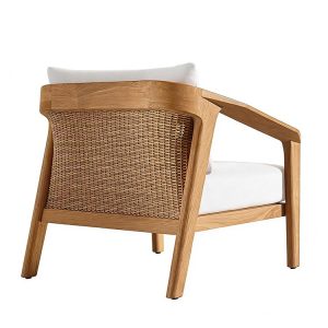 Mặt sau ghế đơn sofa ngoài trời, đan dây nhựa giả mây, khung gỗ tự nhiên