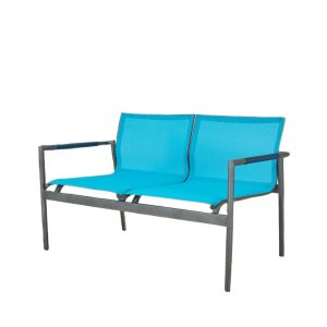Sofa đôi sân vườn khung nhôm, mặt lưới xanh dương, thiết kế hiện đại