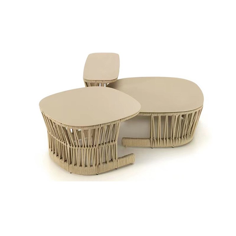 Bộ bàn trà ngoài trời mặt composite, chân đan dây rope đồng bộ với sofa, thiết kế độc đáo