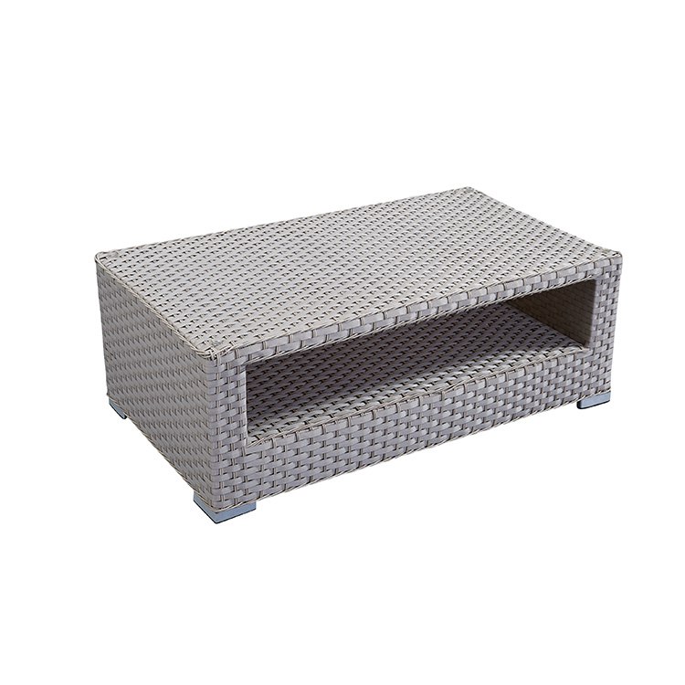 Bàn trà sofa ngoài trời giả mây xám, có ngăn để đồ tiện dụng