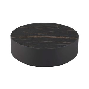 Bàn trà tròn mặt giả đá marble đen, phù hợp không gian ngoài trời hiện đại