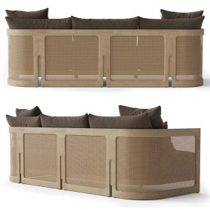 Mặt lưng bộ sofa sân vườn 3 chỗ, khung gỗ teak đan lưới mây nhựa cao cấp