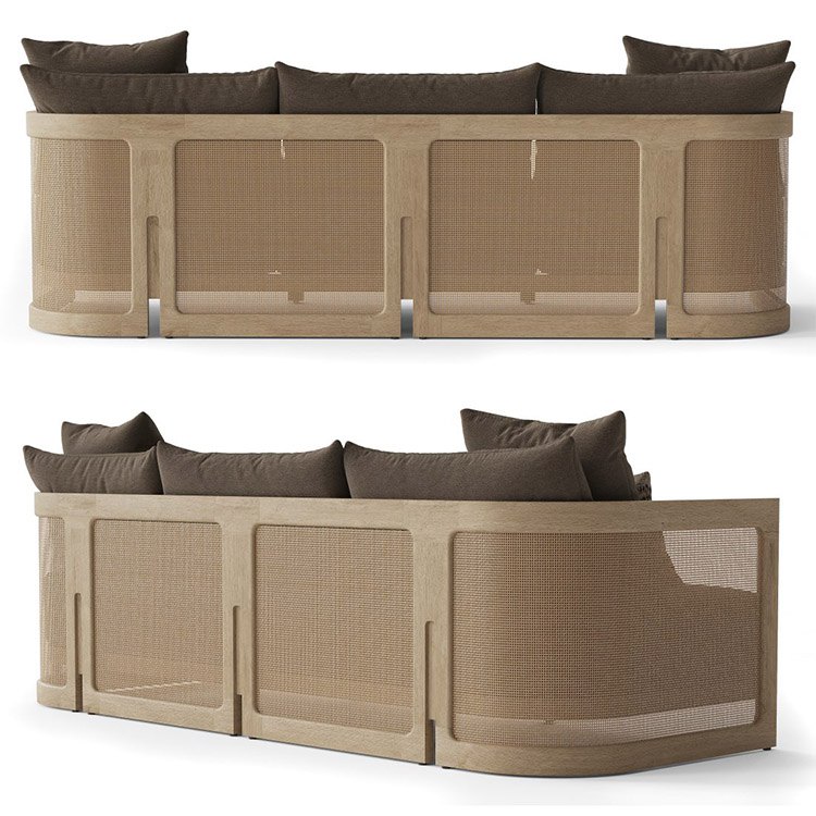 Mặt lưng bộ sofa sân vườn 3 chỗ, khung gỗ teak đan lưới mây nhựa cao cấp