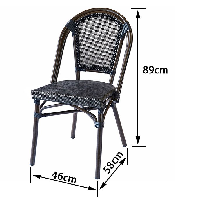 Kích thước ghế sân vườn nhôm giả mây: 46x58x89cm
