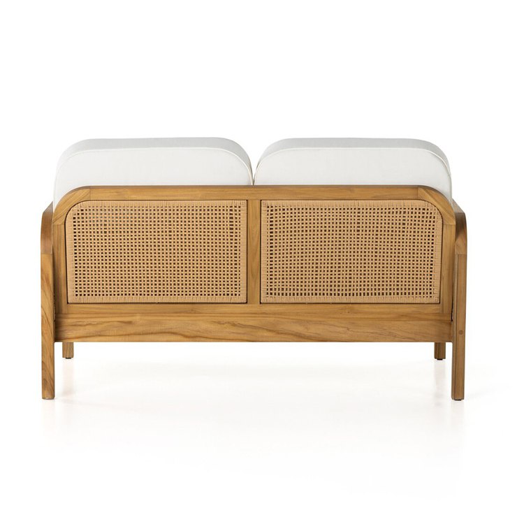 Mặt sau sofa đôi ngoài trời, khung gỗ teak, đan mây nhựa thủ công