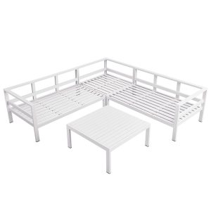 Khung nhôm sơn tĩnh điện màu trắng của bộ sofa sân vườn góc L